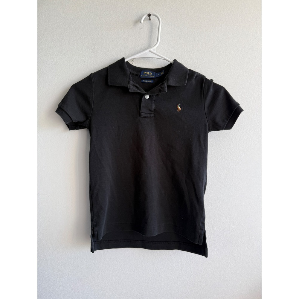 Polo Ralph Lauren Boys Black Pima Interlock Short Sleeve Polo Shirt Size 5